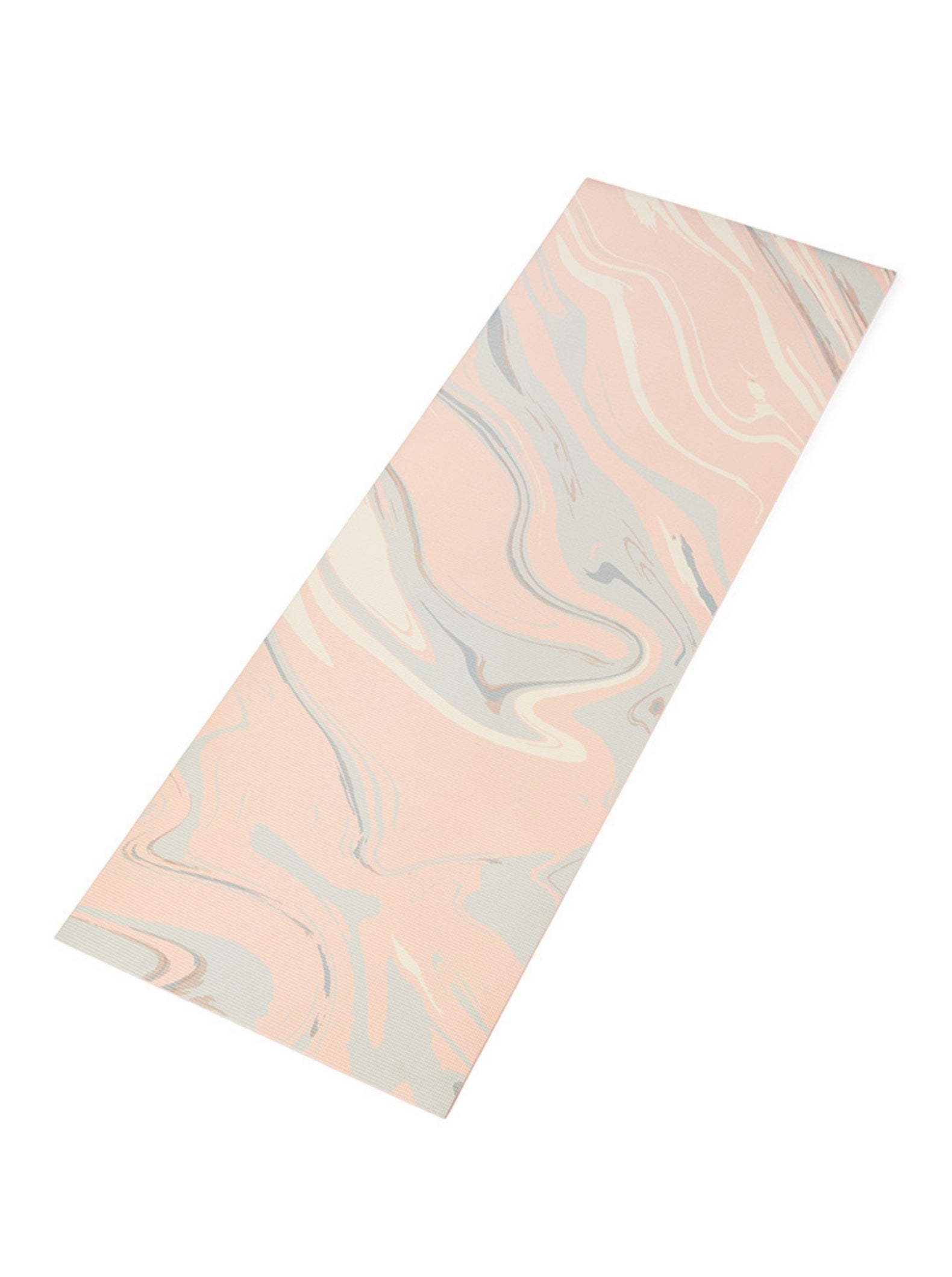 Pink marble yoga mat laid out