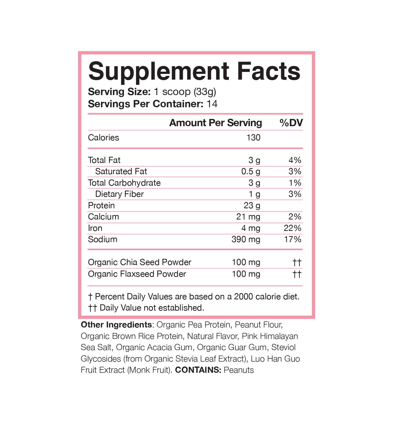 Peanut Butter Plant Protein Supplement Facts Panel