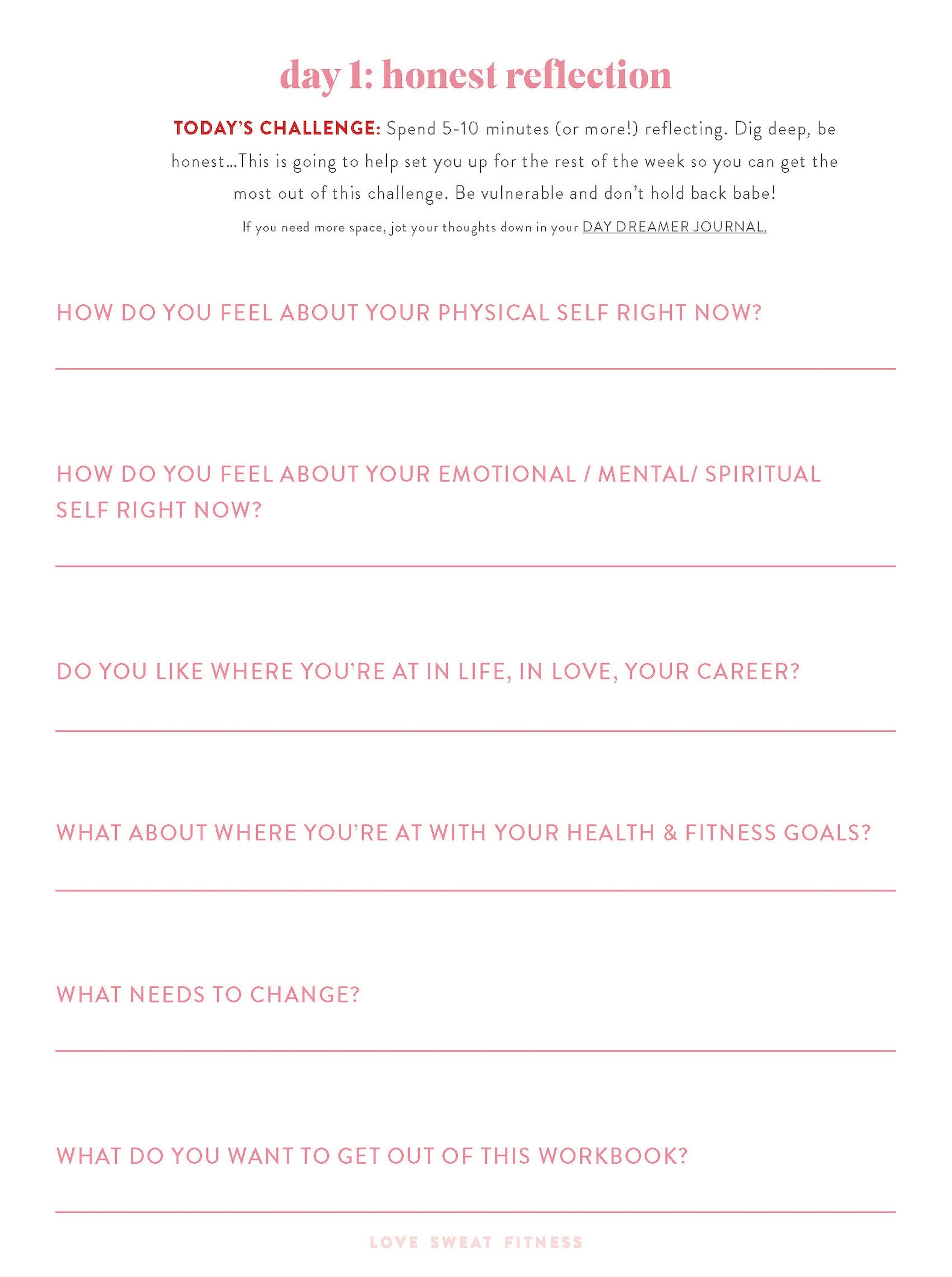 Sample day from Self Love Workbook