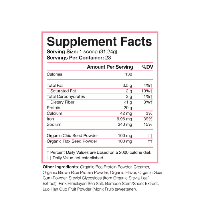 LSF Plant Protein Supplement Facts Vanilla
