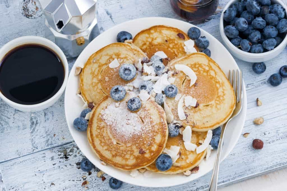Coconut Blueberry Protein Pancakes