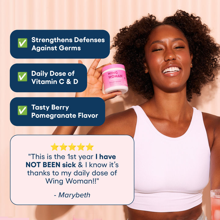 Strengthen defenses, daily dose of vitamin C & D, Berry Pom flavor