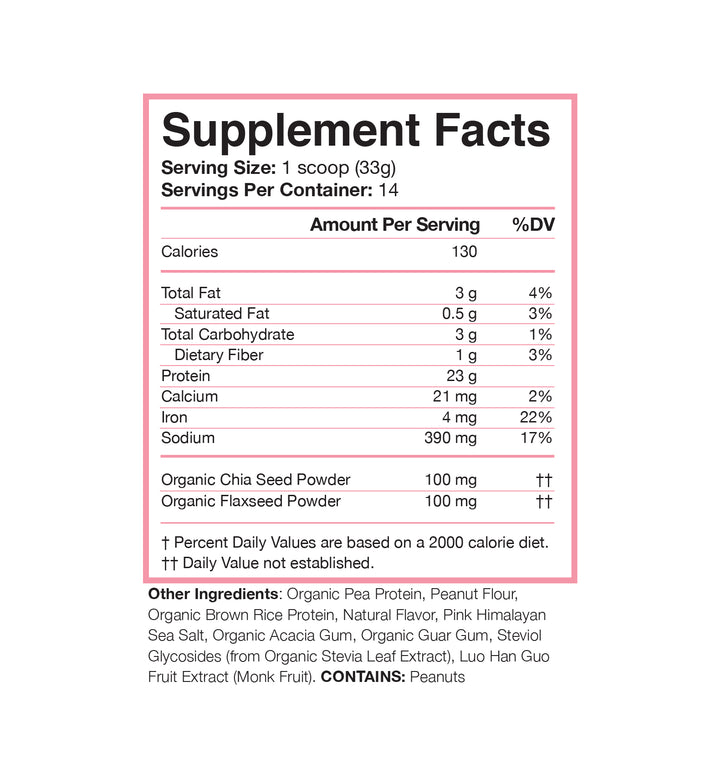 Peanut Butter Plant Protein Supplement Facts Panel