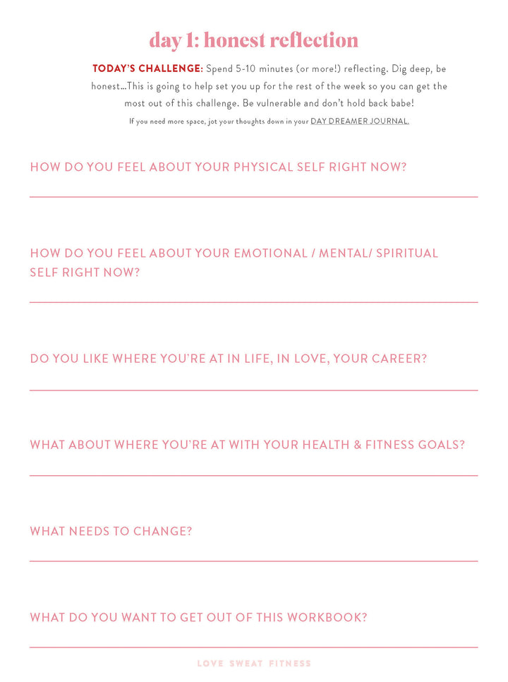 Sample day from Self Love Workbook
